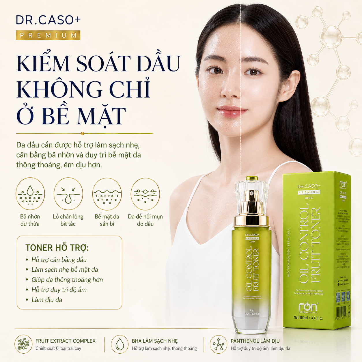 DR.CASO+ PREMIUM OIL CONTROL FRUIT TONER/Nước Cân Bằng Kiểm Soát Dầu Đa Tầng – Công Nghệ Chiết Xuất Trái Cây Sinh Học